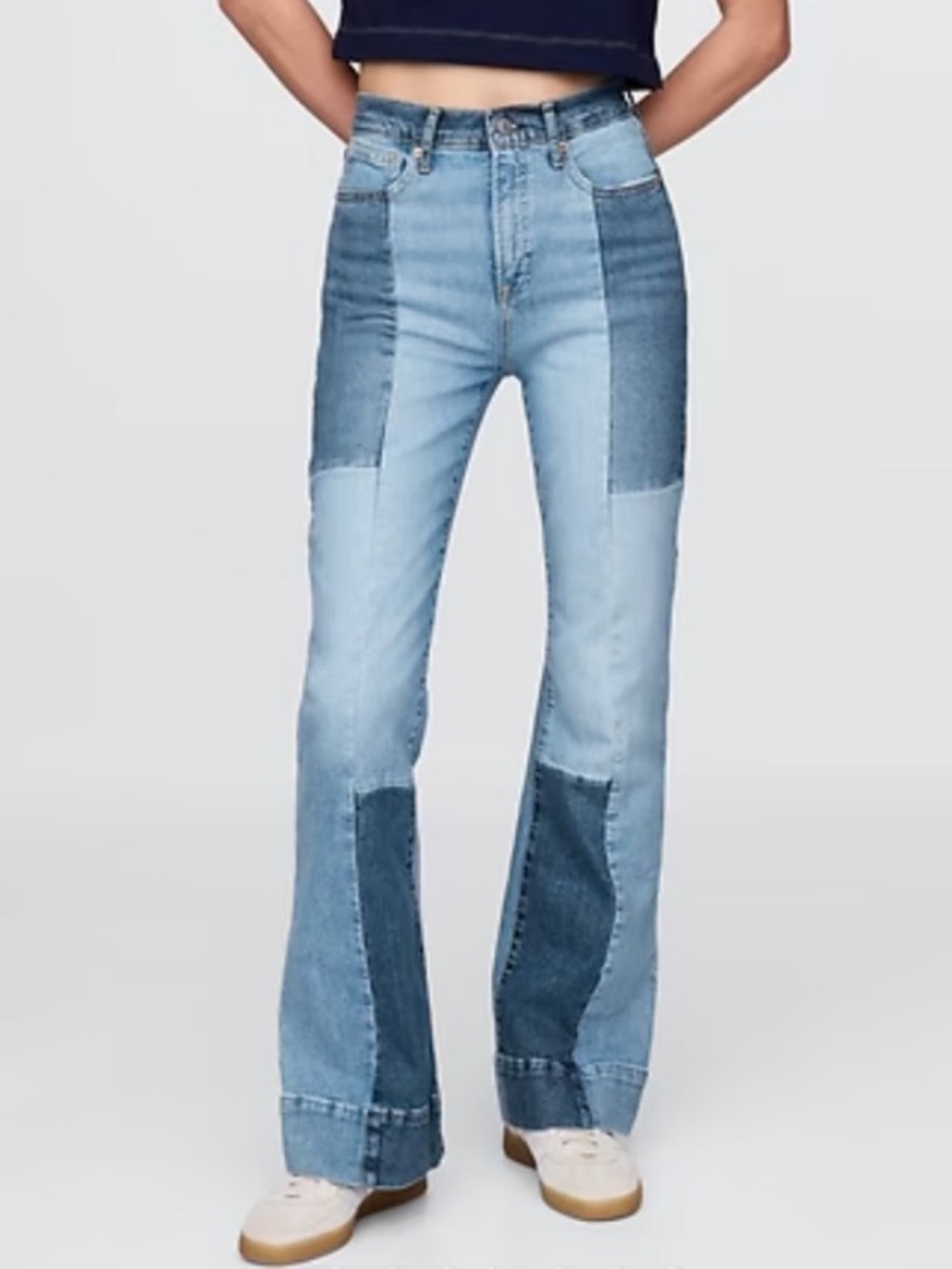NWT Gap Women’s ‘70s Flare High Rise Patchwork Denim Jeans Size 25/0